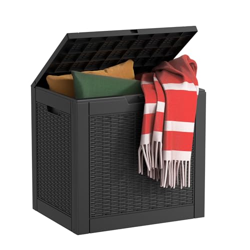 EasyUp 34 Gallon Resin Deck Box Waterproof, UV Resistant Outdoor Storage Box for Delivery, Garden, Patio,and Porch, Rattan Black - color: Black, size: 34 Gallon