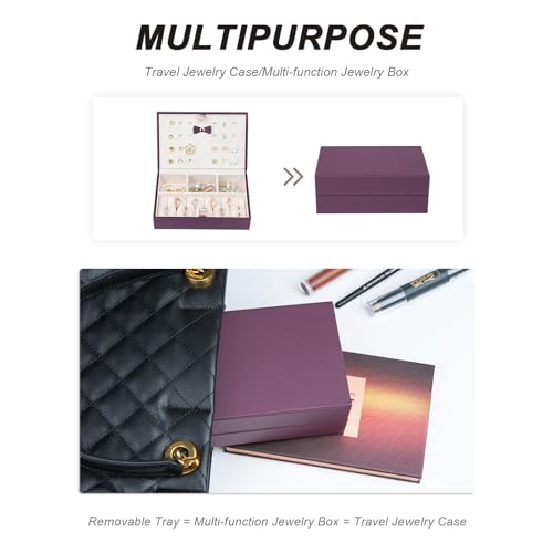 Travel Jewelry Case Large Jewelry Box Jewelry Travel Organizer Jewelry Case with Handle Removable Tray Best Gift for Women Girls (Wine) - color: Burgundy-2
