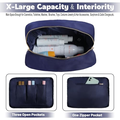 Travel Essentials Large Makeup Bag Fashion Bow Cosmetic Pouch Travel Toiletry Kit Bag for Women (XL,NavyBlue-Bow) - color: NavyBlue-Bow, size: XL