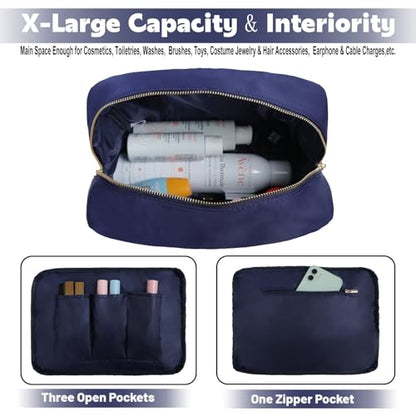 Travel Essentials Large Makeup Bag Fashion Bow Cosmetic Pouch Travel Toiletry Kit Bag for Women (XL,NavyBlue-Bow) - color: NavyBlue-Bow, size: XL