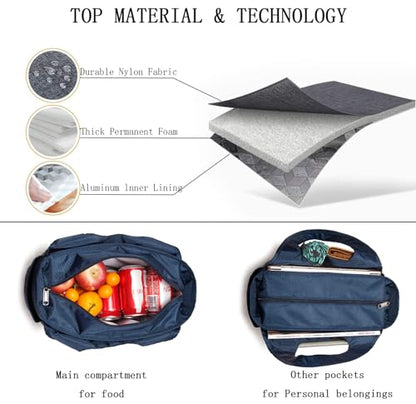 Extra Large Insulated Lunch Tote Bag for Women Men, Leakproof Cooler Lunch Box Shoulder Purse with Side Pockets for Work - Blue - color: Blue