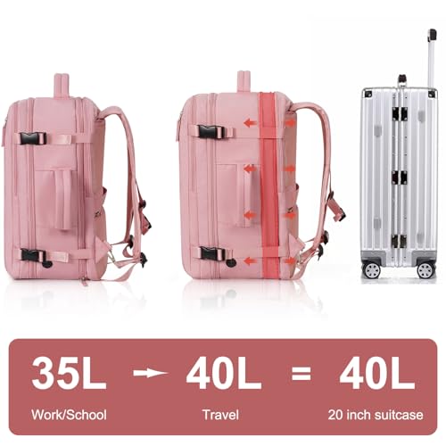 Hanples Carry on Travel Backpack for Women, Large 40L Personal Item Luggage Backpack,17inch Laptop Backpack TSA Flight Approved, Travel Essentials Casual Daypack with 2 Toiletry Bags (Pink) - color: Pink, size: X-Large