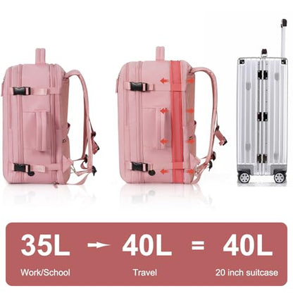 Hanples Carry on Travel Backpack for Women, Large 40L Personal Item Luggage Backpack,17inch Laptop Backpack TSA Flight Approved, Travel Essentials Casual Daypack with 2 Toiletry Bags (Pink) - color: Pink, size: X-Large