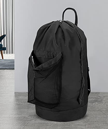 Dalykate Backpack Laundry Bag, Laundry Backpack with Shoulder Straps and Mesh Pocket Durable Nylon Clothes Hamper Bag with Drawstring Closure for College, Travel, Laundromat, Apartment - color: Black