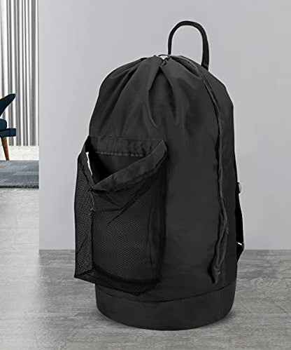 Dalykate Backpack Laundry Bag, Laundry Backpack with Shoulder Straps and Mesh Pocket Durable Nylon Clothes Hamper Bag with Drawstring Closure for College, Travel, Laundromat, Apartment - color: Black