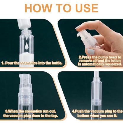 6pcs Airless Travel Pump Bottle, Empty Refillable Vacuum Pump Bottle, 5ml 10ml 15ml Plastic Press Lotion Travel Container for DIY Cosmetic Foundation Toiletries- Clear - color: Clear-6pcs-5,10,15ml