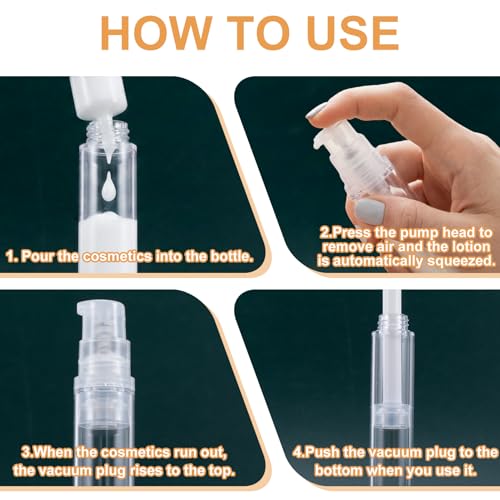 3pcs Airless Travel Pump Bottle, Empty Refillable Vacuum Pump Bottle, 5ml 10ml 15ml Plastic Press Lotion Travel Container for DIY Cosmetic Foundation Toiletries- Clear - color: Clear-3pcs-5,10,15ml