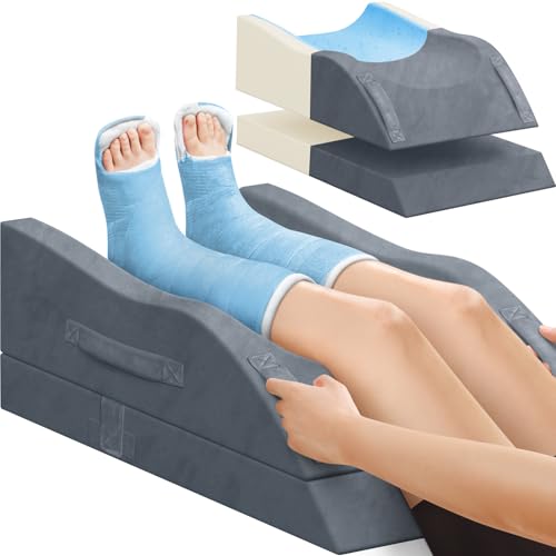 TranquilRelax Double Leg Elevation Pillows, Wedge Pillow for After Surgery, Memory Foam Support Adjustable, Comfort Care for Back Knee Hip Ankles Pain, Knee Pillow for Sleeping Blood Circulation Grey - color: Grey, size: Double Leg