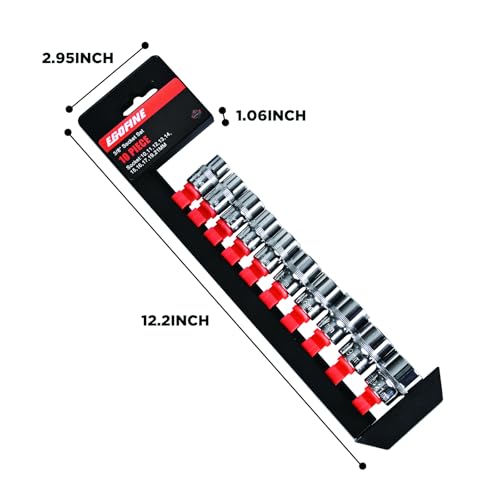 Egofine 10PCS 3/8” Drive Standard Socket Set,Shallow,Metric（10-21mm,6 Point Socket Set With Hanging Bracket,Cr-V Steel - size: 3/8, style: 10PC Standard Socket Set