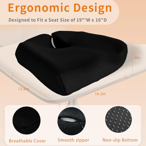 Coccyx Cushion for Tailbone Pain Relief - Ergonomic Seat Cushion for Office Chair, Car & Wheelchair Use with Sciatica Support