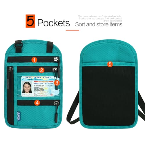 Neck Wallet Lightweight RFID Blocking Waterproof Travel Pouch Passport Wallets for Women Men - color: Small-Lake Blue