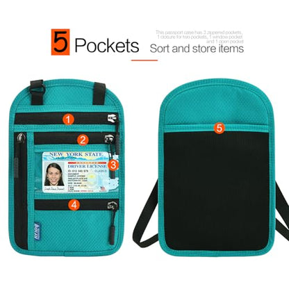 Neck Wallet Lightweight RFID Blocking Waterproof Travel Pouch Passport Wallets for Women Men - color: Small-Lake Blue