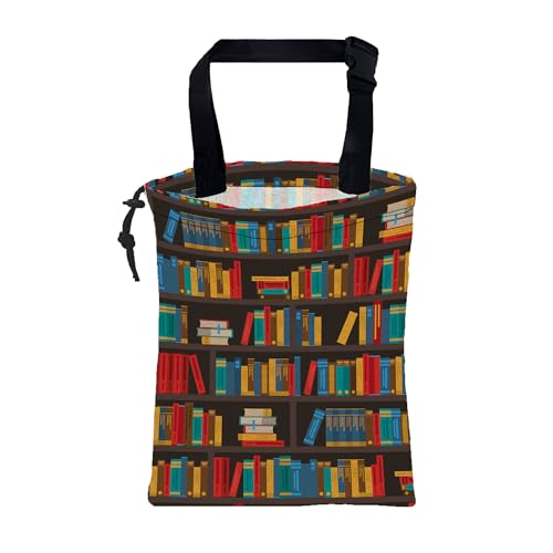 Car Garbage Bag Colorful Bookshelves Library Drawstring Car Trash Bag Hanging for Back Seat with Adjustable Buckle Canvas Vehicle Trash Can Easy-to-Install - color: Colorful Bookshelves Library