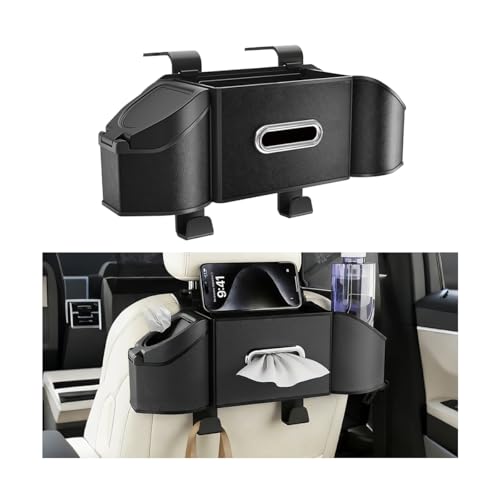 HZEL Car Seat Back Organizer, 7 in 1 Vehicle Backseat Storage Box with Cup Holder Tissue Box Trash Bin & Hooks, Multifunctional Auto Interior Headrest Organizer, Universal for SUV RV Truck (Black) - color: Black