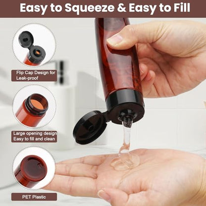 Cosywell 5 Pack Travel Bottles for Toiletries 3.4oz Shampoo Bottles TSA Approved Travel Size Containers Leak Proof Wide Mouth Squeeze Bottle for Lotion(Brown) - style: C-3.4oz-Amber