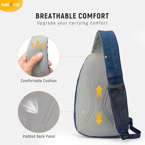 HALOVIE Anti Theft Crossbody Sling Bag RFID Travel Sling Backpack Lightweight Hiking Shoulder Chest Bag for Walking Work - color: Blue