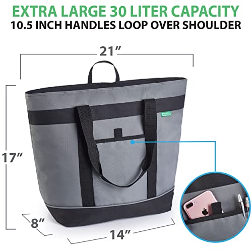 Jumbo Insulated Cooler Bag (Gray) with HD Thermal Insulation - Premium, Collapsible Soft Cooler Makes a Perfect Insulated Grocery Bag, Food Delivery Bag, Travel Insulated Bag, or Beach Cooler Bags - color: Gray