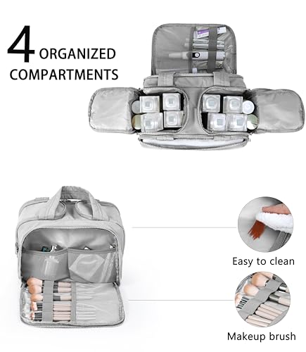 Travel Toiletry Bag for Women, Large Wide-open Puffy Cosmetic Makeup Bag with Wet-Dry Separation, Multi-Pocket Organizer with Carry Handle for Toiletries, Cosmetics, Essentials, Light Grey - color: Light Grey