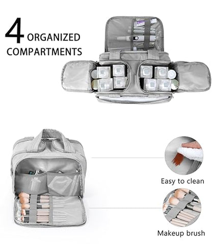 Travel Toiletry Bag for Women, Large Wide-open Puffy Cosmetic Makeup Bag with Wet-Dry Separation, Multi-Pocket Organizer with Carry Handle for Toiletries, Cosmetics, Essentials, Light Grey - color: Light Grey