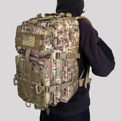 Hannibal Tactical MOLLE Assault Backpack, Tactical Backpack Military Army Camping Rucksack, 3-Day Pack Trip w/USA Flag Patch, D-Rings, Cp - color: Cp