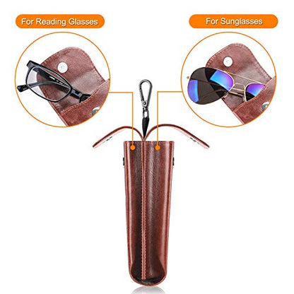 FINTIE Double Glasses Case with Carabiner Hook, Portable Vegan Leather Eyeglass Case Anti-scratch Sunglasses Pouch - color: Brown