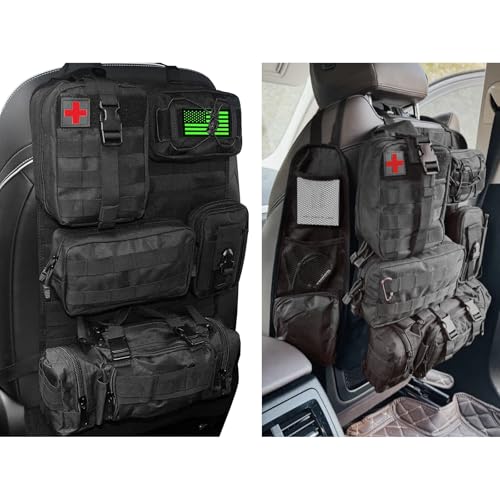 7 PACK Tactical Seat back organizer Truck organizer With 6 Detachable Pouches Universal For Car Truck Ford Jeep Military-Grade Heavier Panels With Multi-functional Packs (Black) - color: Black