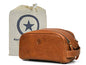 Leather Toiletry Bag for Men | Grooming Travel Kit | With Waterproof Lining | By Aaron Leather Goods - color: Tawny