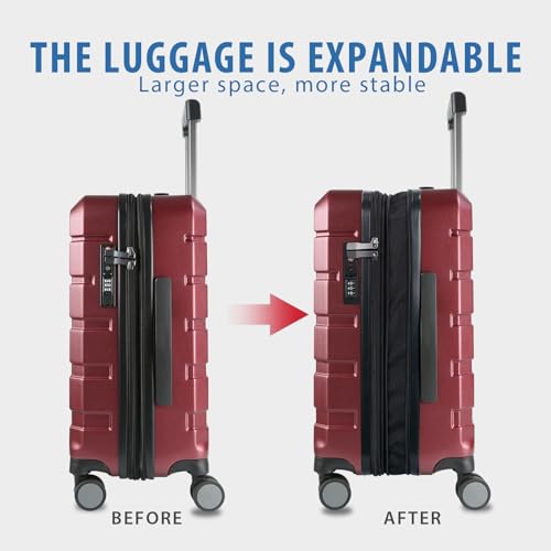 KROSER Hardside Expandable Carry On Luggage with Spinner Wheels & Built-in TSA Lock, Durable Suitcase Rolling Luggage with USB Port, Carry-On 20-Inch, Burgundy - color: Burgundy