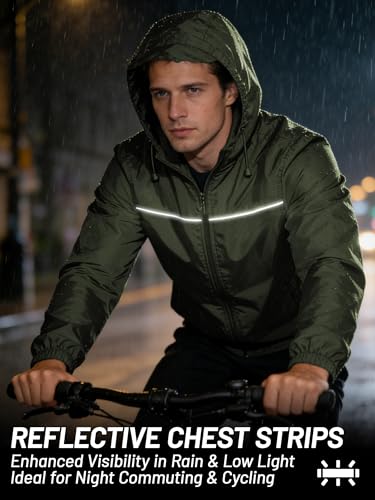 SWISSWELL Mens Rain Jacket & Coats Packable Lightweight Waterproof Windbreaker Hooded for Golf Cycling Hiking - color: Army Green+packable, size: 6X-Large