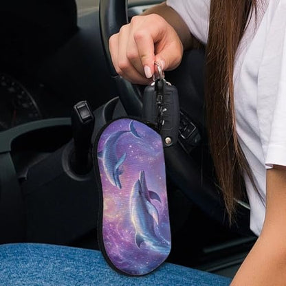 AFPANQZ Glasses Case with Carabiner Hanging Portable Neoprene Zipper Sunglasses Case Soft Lightweight - color: 3d Dolphin