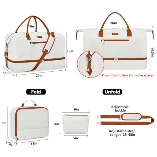 ITIEZY Weekender Overnight Bag for Women - Large Travel Duffel Bag with Shoe Compartment, Gym Duffel Bag Hospital Bag Carry On Tote Bags for Airplanes with Crossbody Bag Toiletry Bag 3Pcs Set - color: 9a-Beige
