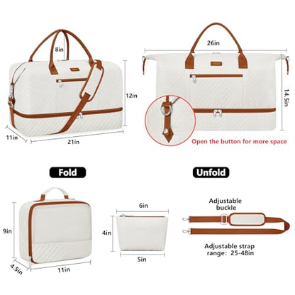 ITIEZY Weekender Overnight Bag for Women - Large Travel Duffel Bag with Shoe Compartment, Gym Duffel Bag Hospital Bag Carry On Tote Bags for Airplanes with Crossbody Bag Toiletry Bag 3Pcs Set - color: 9a-Beige
