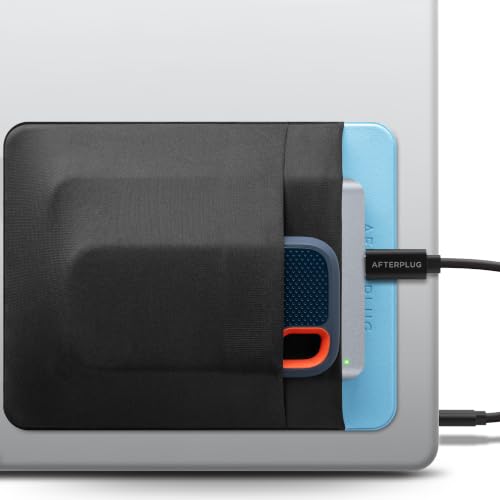 2-Pocket Adhesive Hard Drive Holder for Laptop, Stick-On Pocket Pouch for External Portable SSD, HDD, Slim Mouse and Cables (Large - Fits SSD & 2.5" Drives) - color: Black & Sky Blue, size: Large