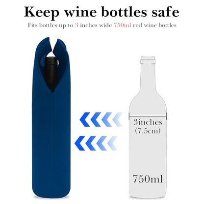 Linkidea Wine Bottle Travel Carrier & Cooler Bag, Wine Carrying Tote Picnic Cooler, Water Drinks Beer Insulated Neoprene Hand Bag for Travel with Secure Carry Handle (Blue), Blue, X-Large, Modern
