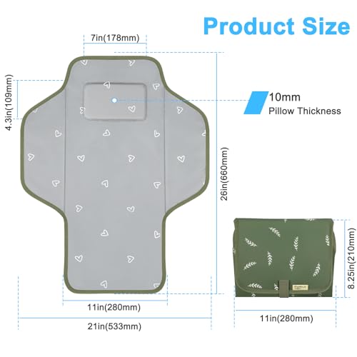 Baby Portable Changing Pad Travel - Waterproof Compact Diaper Changing Mat with Built-in Pillow - Lightweight & Foldable Baby Diaper Changer, Newborn Shower Gifts - color: Sage Green