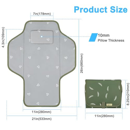 Baby Portable Changing Pad Travel - Waterproof Compact Diaper Changing Mat with Built-in Pillow - Lightweight & Foldable Baby Diaper Changer, Newborn Shower Gifts - color: Sage Green