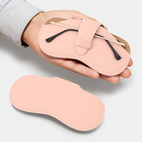Leather Glasses Case, Portable Lightweight Soft Eyeglass Case, Travel Sunglasses Protective Case for Women Men - color: Pink