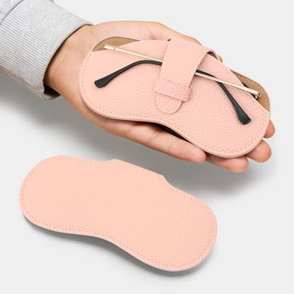 Leather Glasses Case, Portable Lightweight Soft Eyeglass Case, Travel Sunglasses Protective Case for Women Men - color: Pink