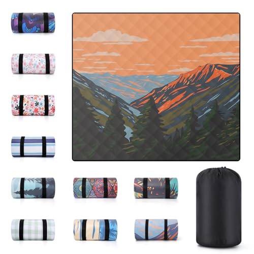 60x80" Waterproof Picnic Blankets Outdoor Sandless Beach Blanket Foldable Padded Ground Grass Park Lawn Mat Tent Camping Rug Backpack Hiking Roadtrip Gadgets Gifts Rv Car Travel Trailers Items - color: Green Mountain, size: 6'8" x 5' (Rectangular)