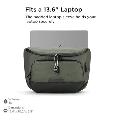 ALPAKA Bravo Sling Max, 8L RFID-Blocking Sling Laptop Bag for Men with Maglockz Buckle, Lockable Zips & External USB Port - color: Dark Green