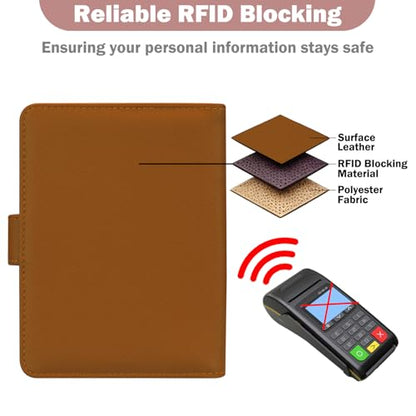 HOTCOOL Passport Holder Travel Essentials Airplane & Cruise Essentials Ship Leather Wallet Cover Case RFID Blocking Women & Men Vacation Travel Accessories Gifts Deals, Litchi - Brown - color: A Litchi Brown