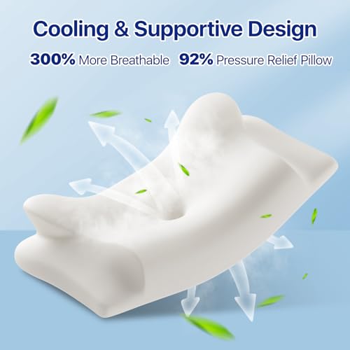 Memory Foam Neck Pillow - Ergonomic Contour Cervical Neck Pillow for Side Back Stomach Sleepers, 2-in-1 Orthopedic Neck Support Pillow with Cooling Pillowcase