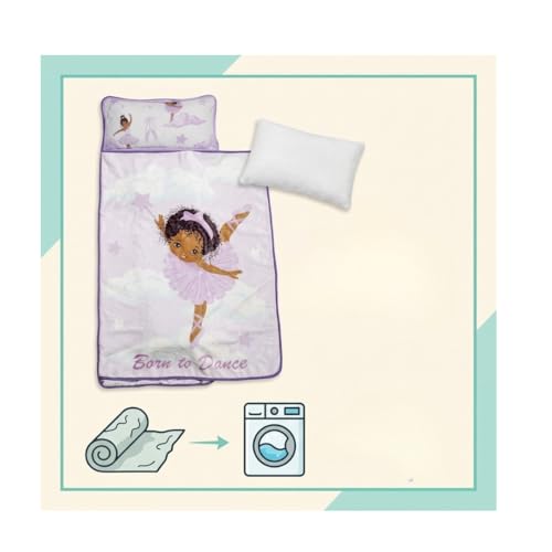 EVERYDAY KIDS Toddler Nap Mat with Removable Pillow - Born to Dance African American Ballerina - Carry Handle with Straps Closure, Rollup Design for Preschool, Daycare, Sleeping Bag - Ages 2-6 Years - color: Born to Dance African American Ballerina