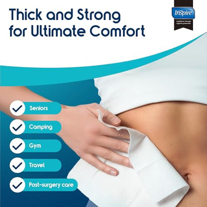Body Wipes for adults bathing rinse free | Adult Wash Cloths Extra Large, Bathing Wipes for Incontinence, 8"x 8" In (48 count) | By Inspire - style: Thick 6 Packs of 8