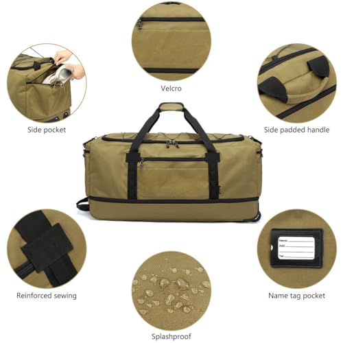 Laripwit Collapsible Duffle Bag with Wheels 130-170L Extra Large Expandable Travel Duffel Bag for Men Women Heavy Duty Military Duffle Bag for Camping Rolling Foldable Carry On Luggage, Brown - color: Brown