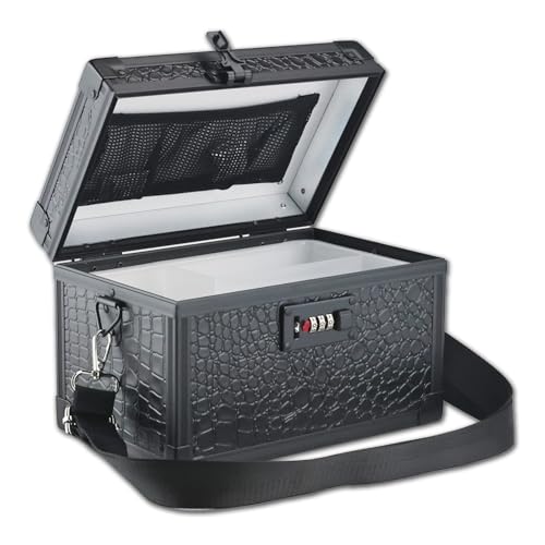 Combination Lock Box with Handle, Portable Multipurpose Locking Storage Case, Home Outdoor Security Lockbox, Organizer for Accessories Medicine Cosmetics Toys Tools (Crocodile Black, Small) - color: Crocodile Black, size: Small