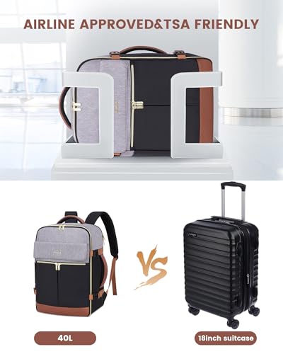 LOVEVOOK 40L Large Travel Backpack for Women, Flight Approved, Waterproof, TSA Compliant, Fits 17.3'' Laptop, 17 Pockets, 3 Packing Cubes - color: Grey-black-brown, size: 40L-17.3 Inch-4Pcs