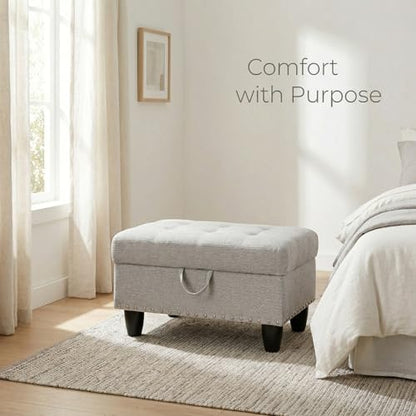28.5 Inch Storage Ottoman Bench, Upholstered Ottoman with Hidden Storagefor Bedroom Living Room, End of Bed Foot Rest Stool, Light Gray - color: Light Gray
