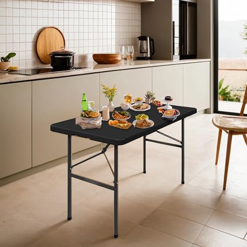 Simpli-Magic 4ft Portable Plastic Folding Table – Indoor & Outdoor Heavy-Duty Foldable Utility Table w/Handle for Party & Camping (Black) - size: 4 feet Table