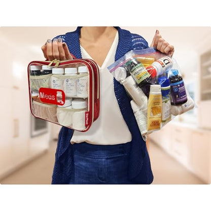 Large Travel Pill Bottle Organizer, Clear Medicine Bag, 2 Zipper Compartments with Divider and Mesh Pockets, Easy View of Medications, Medical Supplies, and Toiletries, PVC - Red - color: - Pvc Red, size: L (Pack of 1)